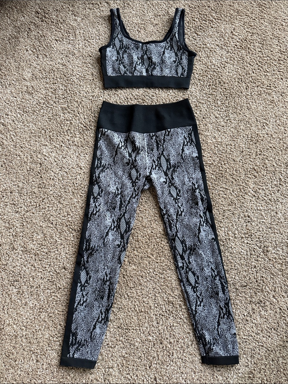 Fabletics Black & Gray Snake-Print Legging and Sports Bra Set